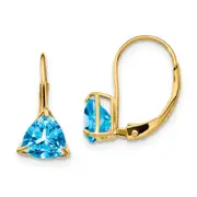 14k Yellow Gold 6mm Trillion Blue Topaz Leverback Earrings