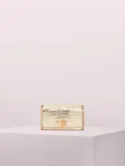 romy metallic croc-embossed chain wallet