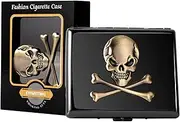 [EYIWEITING] Classic Vintage Raised Skull Metal Women's Men's Portable Cigarette Case, Holds 18-20 100mm Cigarettes,RFID Credit Card Wallet (Skull Black)