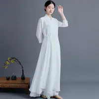 在飛比找Yahoo!奇摩拍賣優惠-現貨熱銷-白色古風禪舞服女秋季漢服女改良式旗袍唐裝上衣中國風