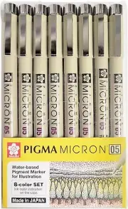 Sakura Cray-Pas Micron Pen Set 05 (.45mm) Micron Pen, 8 Count Micron Pens