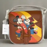 Coach Disney Courier Bag Roller Skating Mickey Minnie Mouse Brown Leather CQ801