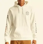 BRIXTON Men's CREST HOOD Pullover Fleece - OffWhite/Caramel/Black - Small - NWT