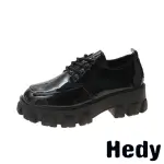 【HEDY】粗跟牛津鞋 厚底牛津鞋/個性百搭經典綁帶時尚厚底粗跟牛津鞋(漆皮黑)