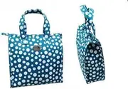 MONDO Designer Lucy Tall Vanity Bag with Handles, Blue and White Polka Dot Pattern