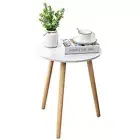 Apicizon Round Side Table, White Nightstand Coffee End Table for Living Room, Be