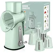 5 in 1 Food Chopper and Cheese Grater, Manual Rotary Vegetable Slicer with 5 Stainless Steel Blades, BPA-Free, Easy to Clean, Kitchen Gift for Cheese, Carrots,