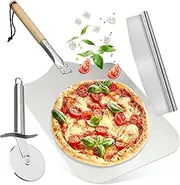 Pizza Peel Aluminum Pizza Spatula Set, Metal Pizza Paddle, Rocker Cutter, Pizza Wheel, Family Pizza Oven Baking Pizza Dough, Bread & Pastry Accessories, Metal Pizza Paddle for BBQ Grilling