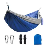 Camping Hammock Single & Double Portable Hammock Ultralight Nylon Parachute Hammocks with 2 Hanging Straps for Backpacking Travel Beach Camping Hiking Backyard,Darkblue Grey