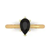 1 Pear shape Real Onyx Wedding Bridal Promise Classic Ring Solid 14k Yellow Gold
