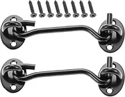 Hook and Eye Latch Black Cabin Hook and Eye 2Pcs Stainless Steel Door Hook Latch Heavy Duty Cabinet Latches for Door Gate Window Closet Shed 4 Inch-100mm