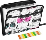 Cartoon Cute Black and White Kitten Expandable Folder 13 Pockets A4 Letter Size Expanding File Pocket with Zipper Closure File Folder Jackets for Office