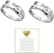 [BlingNook] Just Breathe Ring, Adjustable Inspirational Heart Rings Stainless Steel Spiral Wrap Twist Healing Rings To Sorority Sisters Open Motivational Encouragement Love Yourself Jewelry for Women