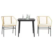 3 Piece Garden Dining Set with Cushions Table and Chair Set Poly Rattan Glass vidaXL