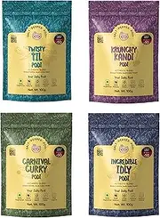 Salt Pepper Podi Tabletop Combo | Curry Carnival+Incredible Idly+Krunchy Kandi+Twisty Til Podi | Exquisite Blend of Aromatic Spices | Authentic South Indian Cuisine | Refill Pouches 100g each