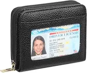 [GOIACII] Small Wallet for Women RFID Blocking Credit Card Holder Ladies Compact Purse Zip Around Wristlet Vegan Leather, Black, Classic