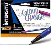 BIC Intensity Colour Change 0.4 mm Fine Felt Tip Pen with Colour-Changing Technology for Creative Writing and Drawing - Assorted Colours, Pack of 6 (CEL1012091)