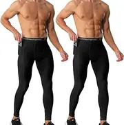 [NuCamper] Men's Compression Pants with Pocket Cool Dry Athletic Leggings Workout Baselayer Running Tights Basketball Bottoms
