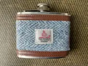 Harris Tweed Hip Flask 4 Oz Blue/Grey Herringbone