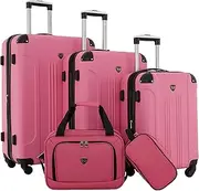 [Travelers Club] Chicago Hardside Expandable Spinner Luggages, Hot Pink, 5 Piece Set, Chicago Hardside Expandable Spinner Luggage