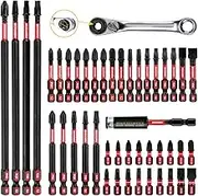 Impact Tough Magnetic Mixed 46Pack Insert Driver Bits, S2 Alloy Steel Screwdriver Power Bits Set with 1Pcs Impact Magnetic Bit Holder and Mini Wrench