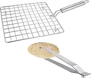 Stainless Steel Roasting Pan Consist Handle With Tong Chimta In Square Shape For Roasting Chapati, Papad, Roti, Grilling Toast, Cheese, Brinjal Roasting Net