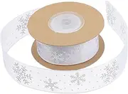 FOMIYES 1Roll Snowflake Ribbon Elegant Chiffon Wrapping Strap for Holiday Decor DIY Crafts with Glitter Snowflake Pattern for Christmas Present Wrapping Party