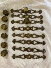 Group of 8 Vintage Style Pull Handle Door Knob Back Plate Brass ornate 7”