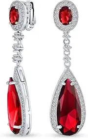 [Bling Jewelry] Statement Teardrop Cubic Zirconia AAA CZ Dangle Chandelier Screw Clip On Earrings For Women Silver Plated More Colors