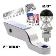 Alumistinger 2" Drop Aluminum Receiver Draw Bar Ball Mount with 2" Hard Tow Ball