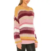 SANCTUARY NEW $99 Blur The Lines Stripe Crewneck Sweater Garnet Stripe Small