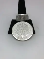Handmade Aztec calendar coin ring made from a 1 oz .999 silver coin size 9-14