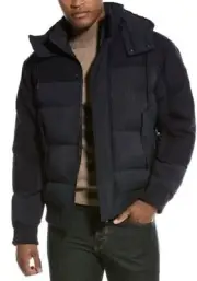 Ted Baker Men's Avalan Funnel Wool Puffa Bomber Jacket Coat NAVY BLUE Sz 2 $575