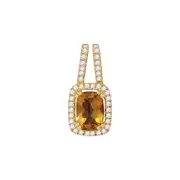 14kt Yellow Gold Cushion Citrine Solitaire Diamond Frame Pendant 7/8 Cttw