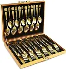 Gold Silverware Set, 24-Pieces Gold Forged Stainless Steel Flatware Set, Servic