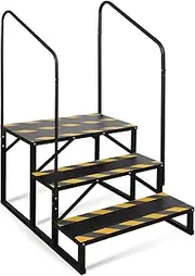 Kinchoix 3 Step RV Stairs, Hot Tub Steps, Outdoor Spa Step Ladder with Double Handrail,Portable Economy 5th Wheel Stair for Travel Trailer, Motor Home, Camper and Porch with Non-Skid Tapes