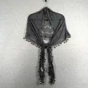 BCBG Maxazria Womens Scarf Wrap Gray Lace With Fringe Trim NWT