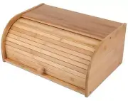Large Box Bamboo Bread Natural Roll Top Wood Countertop Storage Bin Boxes Holder