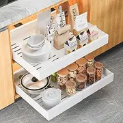 CHENDY Pull out Cabinet Organizer, Expandable Heavy Duty Slide out Drawers Fixed with Adhesive Nano Film for Pots - for Kitchen Base Cabinet Organization, Pantry, Bathroom (White)