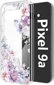 [Tcaraersing] Floral Case for Google Pixel 9A 6.3", Slim Soft TPU & Hard PC Clear Flower Four Corners Shockproof Phone Cover for Teens Girls, Hydrangea