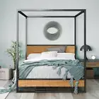 Suzanne Queen Ironline Canopy Metal and Wood Four Poster Bed Frame - Industrial