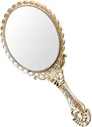 Healvian Vintage Handheld Makeup Mirror with Baroque Design Small Travel Face Mirror High-Definition Clarity for Hair Cutting and Makeup