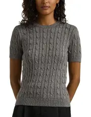 [Polo Ralph Lauren] Metallic Cable Knit Short Sleeve Sweater in Silver