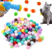 100PCS 1.2"/3Cm Cat Toy Balls and 1 Cat Ball Toy Launcher Colorful Cat Plush Bal