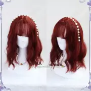 Cute Soft Girl Harajuku Sweet Lolita Wig Cos Wine Red Short Curly Hair Hairpiece
