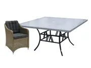 FurnitureOkay Liverpool 9-Piece Stone Outdoor Dining Setting (Square) - Grey