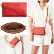 OROTON Flapover Crossbody Bag Capri Medium Clutch Leather Poppy NWT Dustbag