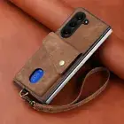 Case For Samsung Galaxy Z Fold6 Fold5 4 3 Leather Card Holder Wallet Strap Cover