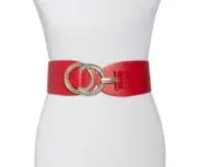 INC Double-Ring Rhinestone Interlock Stretch Belt Red Size Small/Med New #35