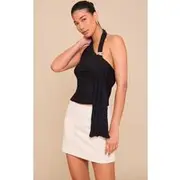 Black Double Layer Crinkle Mesh Drape Detail Long Top, Black